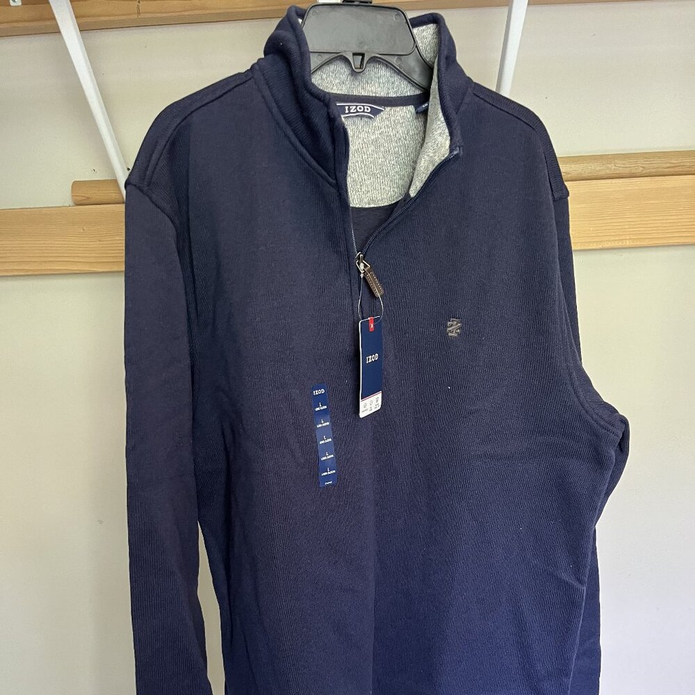 NWT, Men's IZOD Zip-Up Fleece Sweater, Navy, Large